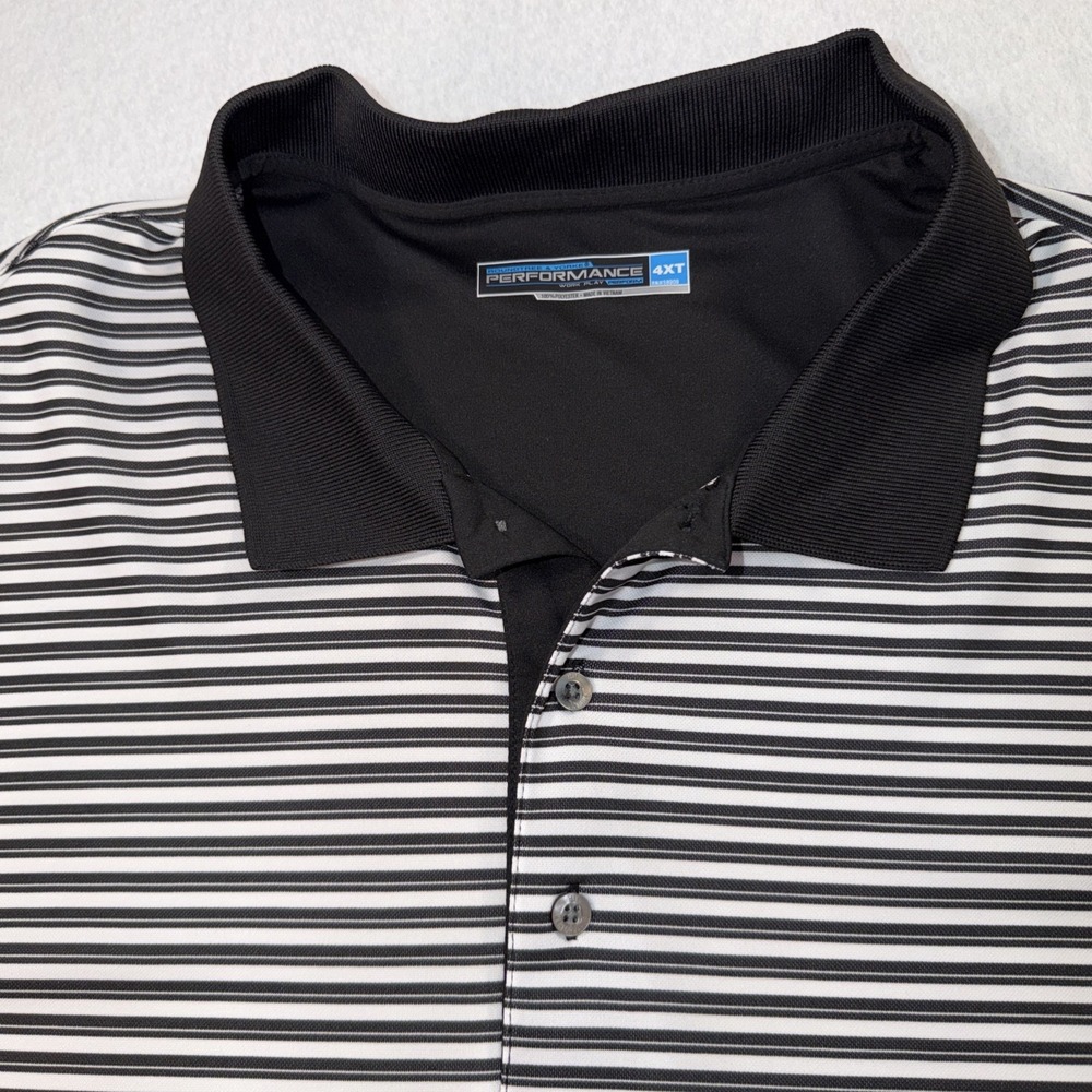 Roundtree & Yorke Men  4XT Performance Polo Black/White Stripe Short-Sleeve Golf